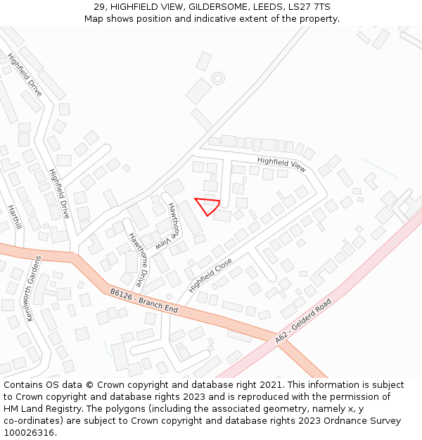 29, HIGHFIELD VIEW, GILDERSOME, LEEDS, LS27 7TS: Location map and indicative extent of plot