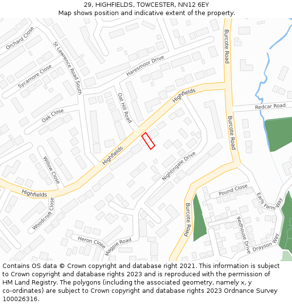 29, HIGHFIELDS, TOWCESTER, NN12 6EY: Location map and indicative extent of plot