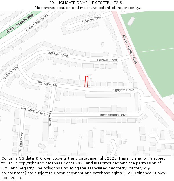 29, HIGHGATE DRIVE, LEICESTER, LE2 6HJ: Location map and indicative extent of plot