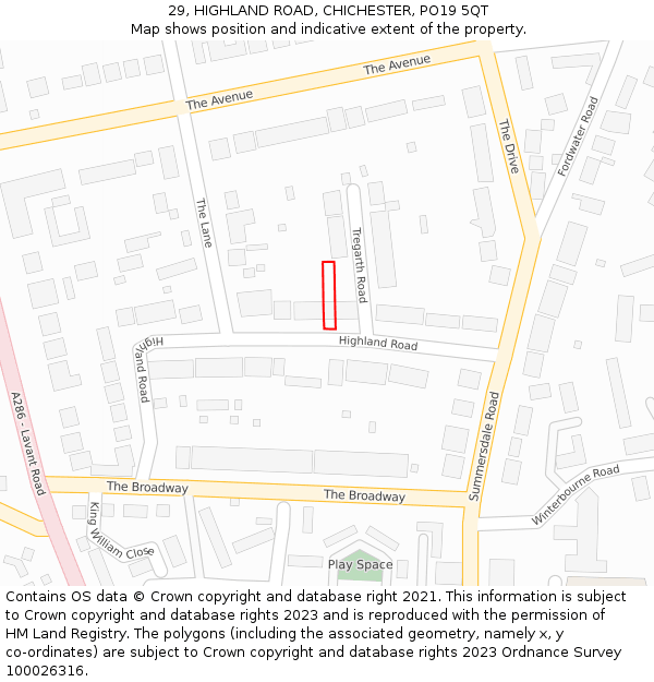 29, HIGHLAND ROAD, CHICHESTER, PO19 5QT: Location map and indicative extent of plot
