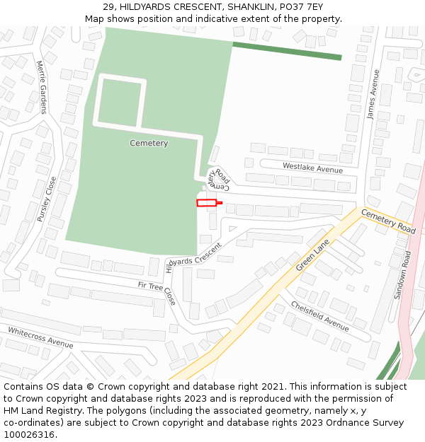 29, HILDYARDS CRESCENT, SHANKLIN, PO37 7EY: Location map and indicative extent of plot