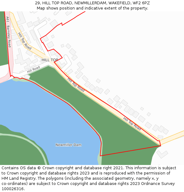 29, HILL TOP ROAD, NEWMILLERDAM, WAKEFIELD, WF2 6PZ: Location map and indicative extent of plot