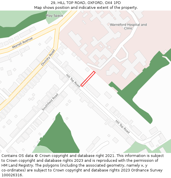 29, HILL TOP ROAD, OXFORD, OX4 1PD: Location map and indicative extent of plot