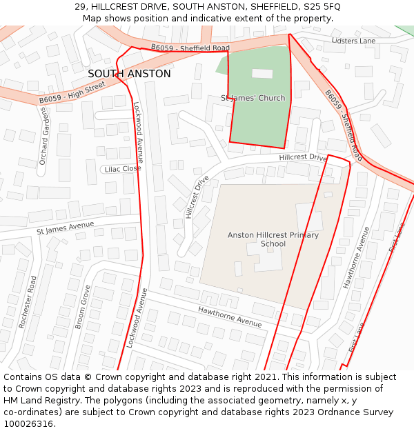 29, HILLCREST DRIVE, SOUTH ANSTON, SHEFFIELD, S25 5FQ: Location map and indicative extent of plot