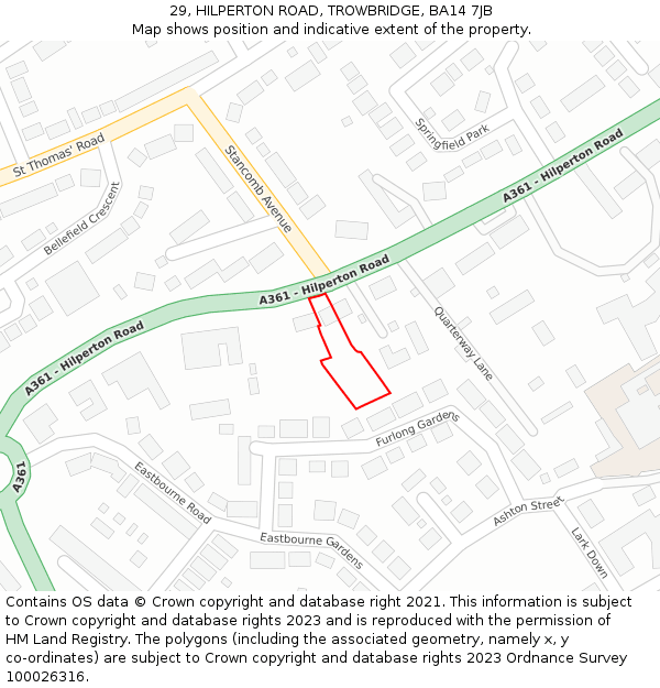 29, HILPERTON ROAD, TROWBRIDGE, BA14 7JB: Location map and indicative extent of plot