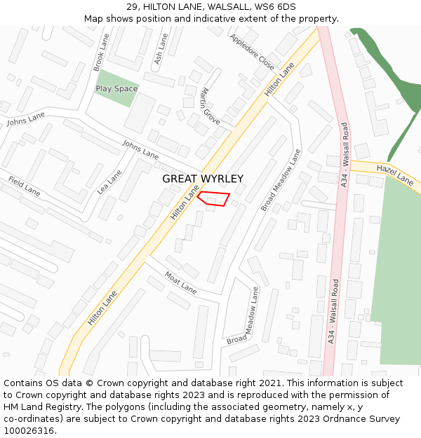 29, HILTON LANE, WALSALL, WS6 6DS: Location map and indicative extent of plot