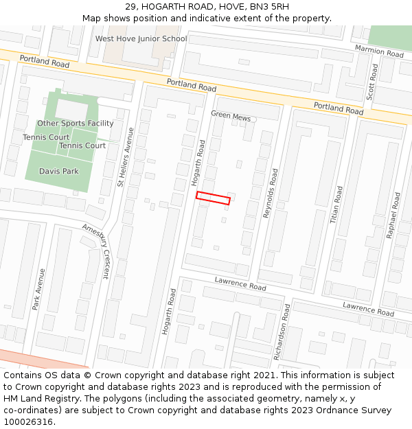 29, HOGARTH ROAD, HOVE, BN3 5RH: Location map and indicative extent of plot