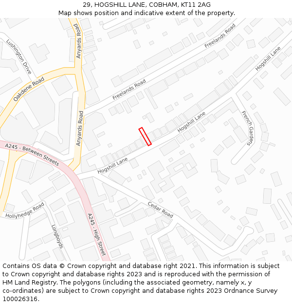 29, HOGSHILL LANE, COBHAM, KT11 2AG: Location map and indicative extent of plot