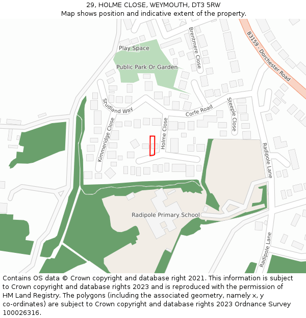 29, HOLME CLOSE, WEYMOUTH, DT3 5RW: Location map and indicative extent of plot