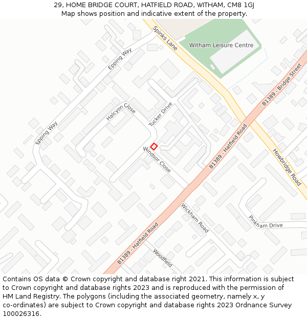 29, HOME BRIDGE COURT, HATFIELD ROAD, WITHAM, CM8 1GJ: Location map and indicative extent of plot