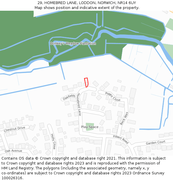 29, HOMEBRED LANE, LODDON, NORWICH, NR14 6UY: Location map and indicative extent of plot