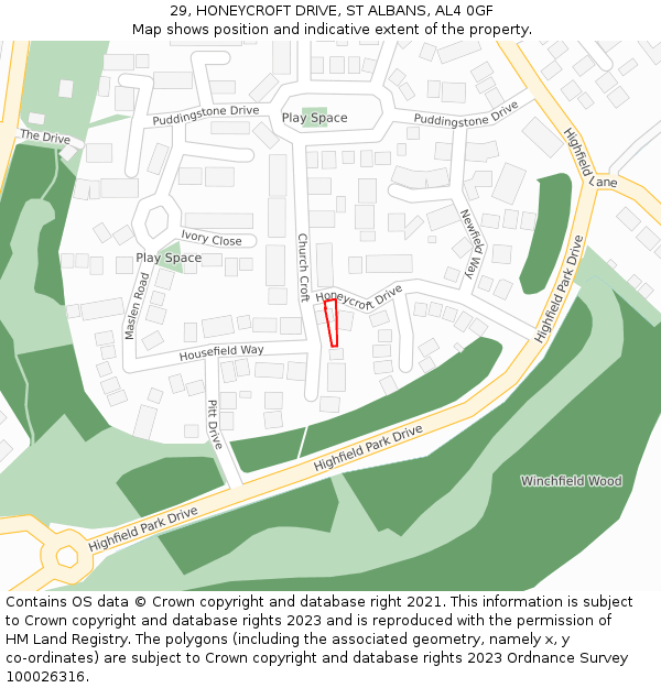 29, HONEYCROFT DRIVE, ST ALBANS, AL4 0GF: Location map and indicative extent of plot