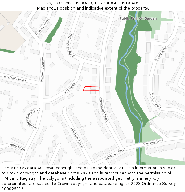 29, HOPGARDEN ROAD, TONBRIDGE, TN10 4QS: Location map and indicative extent of plot