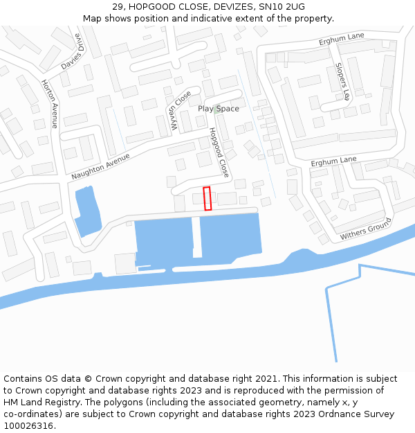 29, HOPGOOD CLOSE, DEVIZES, SN10 2UG: Location map and indicative extent of plot