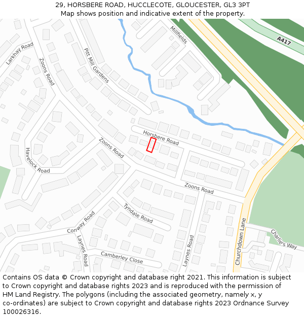 29, HORSBERE ROAD, HUCCLECOTE, GLOUCESTER, GL3 3PT: Location map and indicative extent of plot