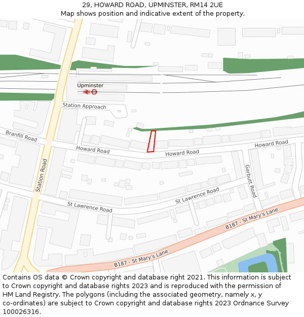 29, HOWARD ROAD, UPMINSTER, RM14 2UE: Location map and indicative extent of plot