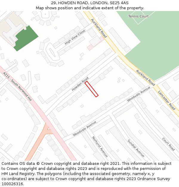 29, HOWDEN ROAD, LONDON, SE25 4AS: Location map and indicative extent of plot