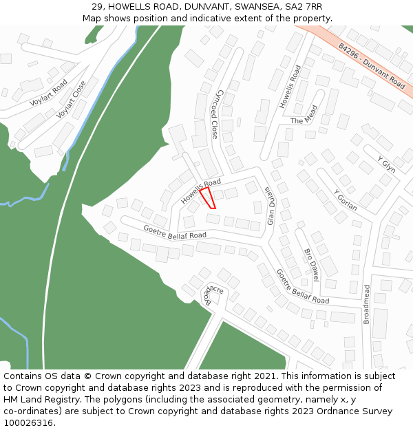 29, HOWELLS ROAD, DUNVANT, SWANSEA, SA2 7RR: Location map and indicative extent of plot