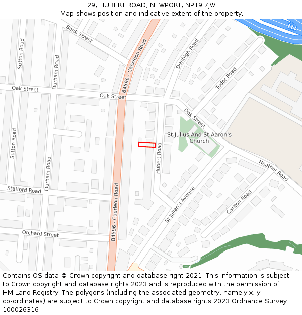 29, HUBERT ROAD, NEWPORT, NP19 7JW: Location map and indicative extent of plot