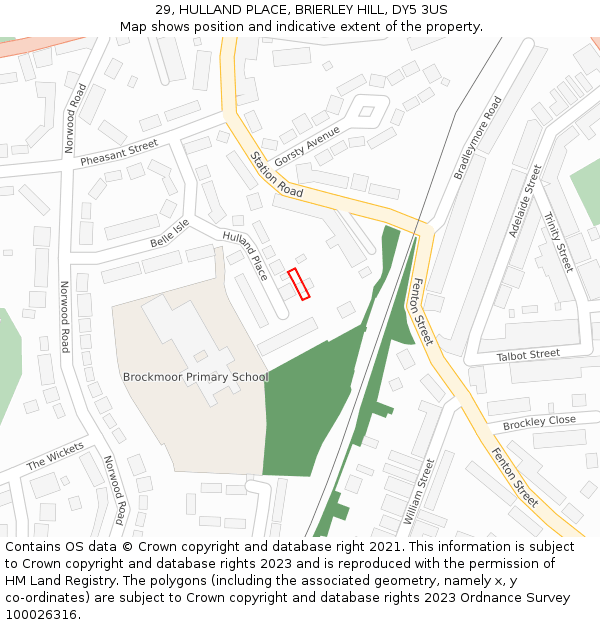 29, HULLAND PLACE, BRIERLEY HILL, DY5 3US: Location map and indicative extent of plot