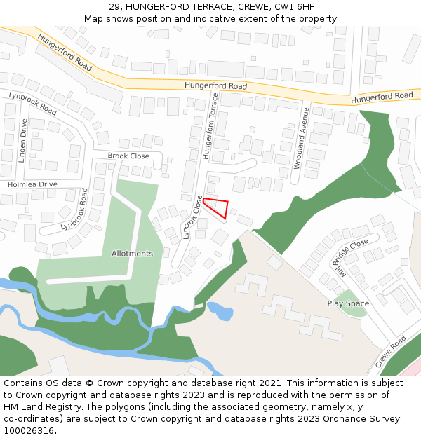 29, HUNGERFORD TERRACE, CREWE, CW1 6HF: Location map and indicative extent of plot