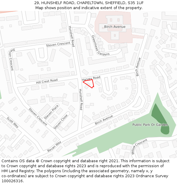 29, HUNSHELF ROAD, CHAPELTOWN, SHEFFIELD, S35 1UF: Location map and indicative extent of plot