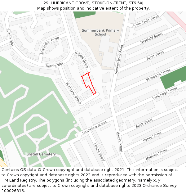 29, HURRICANE GROVE, STOKE-ON-TRENT, ST6 5XJ: Location map and indicative extent of plot