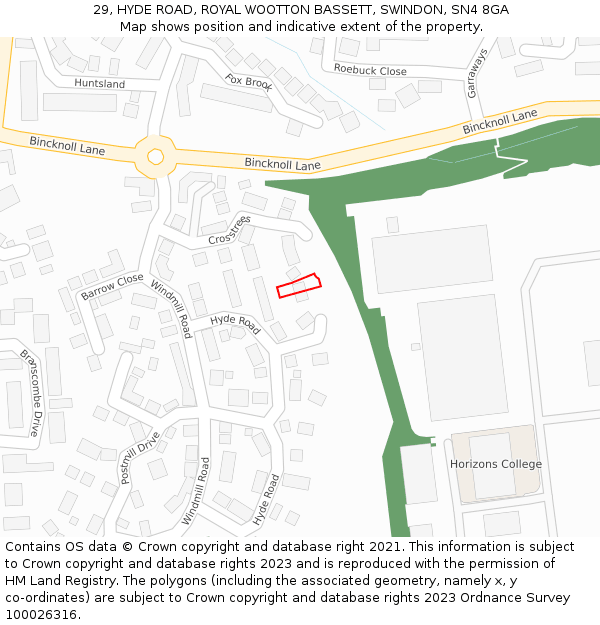 29, HYDE ROAD, ROYAL WOOTTON BASSETT, SWINDON, SN4 8GA: Location map and indicative extent of plot