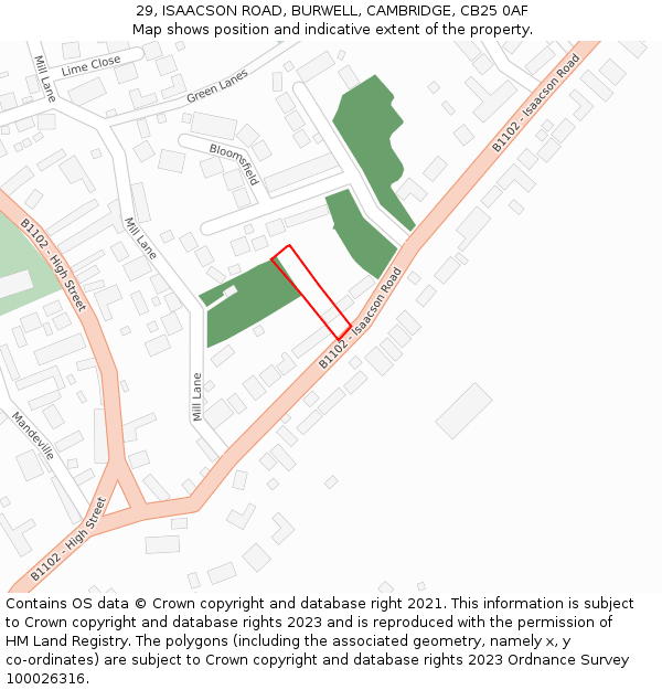 29, ISAACSON ROAD, BURWELL, CAMBRIDGE, CB25 0AF: Location map and indicative extent of plot