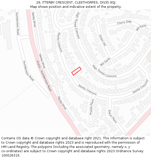 29, ITTERBY CRESCENT, CLEETHORPES, DN35 9QJ: Location map and indicative extent of plot