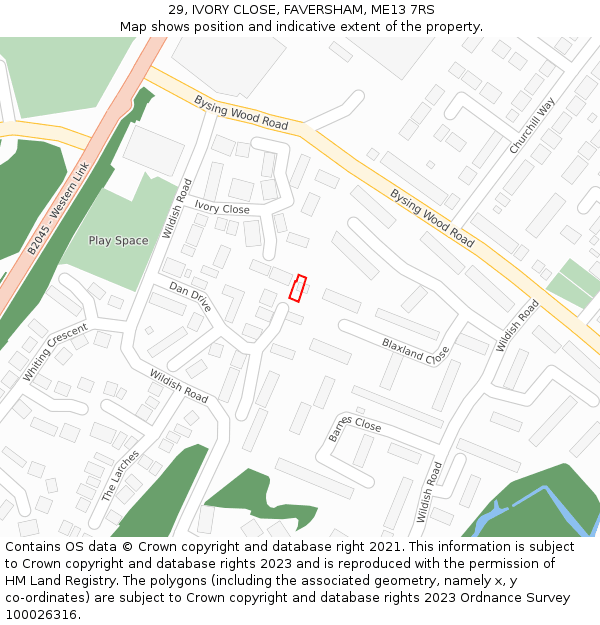 29, IVORY CLOSE, FAVERSHAM, ME13 7RS: Location map and indicative extent of plot