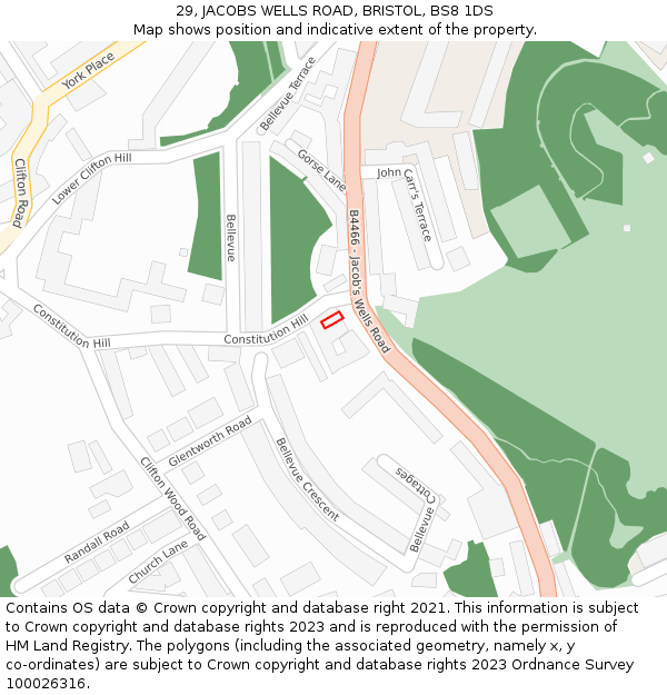 29, JACOBS WELLS ROAD, BRISTOL, BS8 1DS: Location map and indicative extent of plot