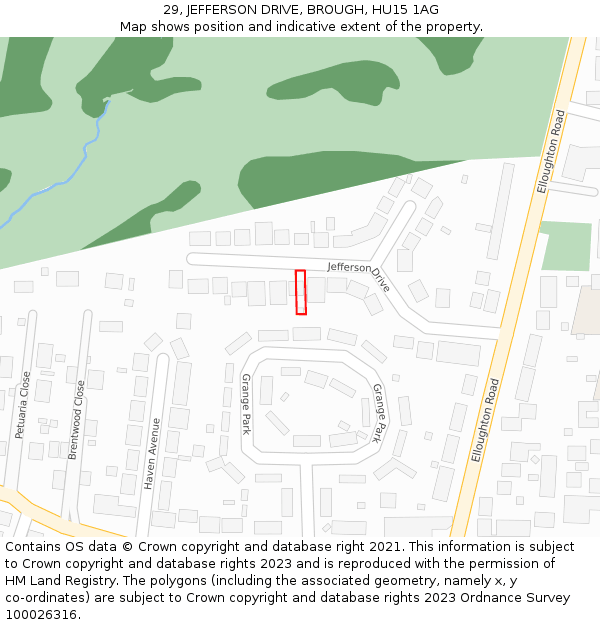 29, JEFFERSON DRIVE, BROUGH, HU15 1AG: Location map and indicative extent of plot