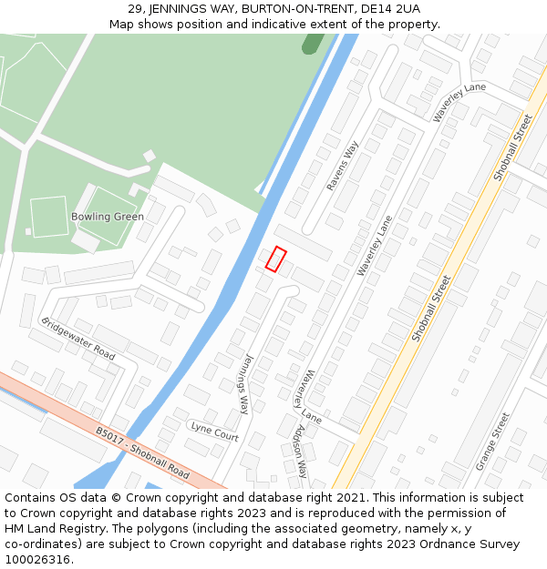 29, JENNINGS WAY, BURTON-ON-TRENT, DE14 2UA: Location map and indicative extent of plot