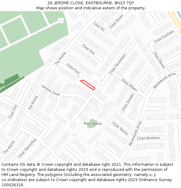 29, JEROME CLOSE, EASTBOURNE, BN23 7QY: Location map and indicative extent of plot