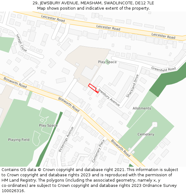 29, JEWSBURY AVENUE, MEASHAM, SWADLINCOTE, DE12 7LE: Location map and indicative extent of plot