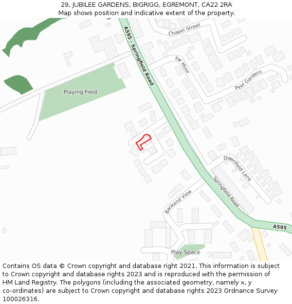 29, JUBILEE GARDENS, BIGRIGG, EGREMONT, CA22 2RA: Location map and indicative extent of plot