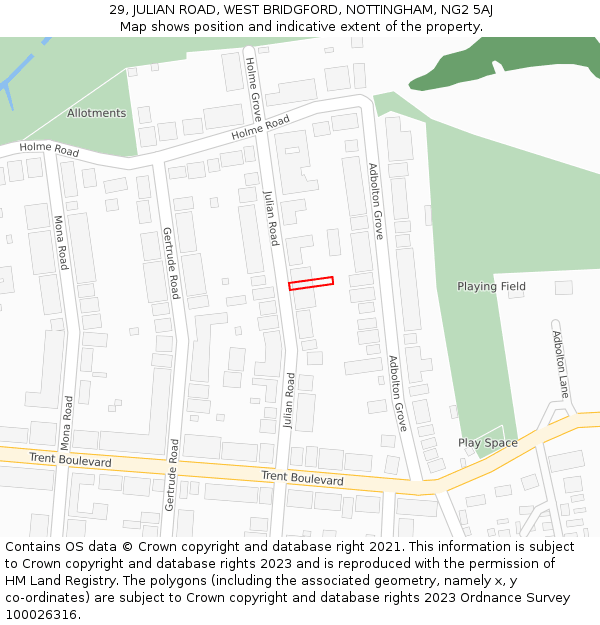 29, JULIAN ROAD, WEST BRIDGFORD, NOTTINGHAM, NG2 5AJ: Location map and indicative extent of plot