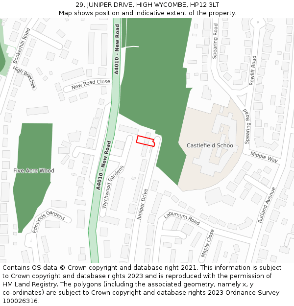 29, JUNIPER DRIVE, HIGH WYCOMBE, HP12 3LT: Location map and indicative extent of plot