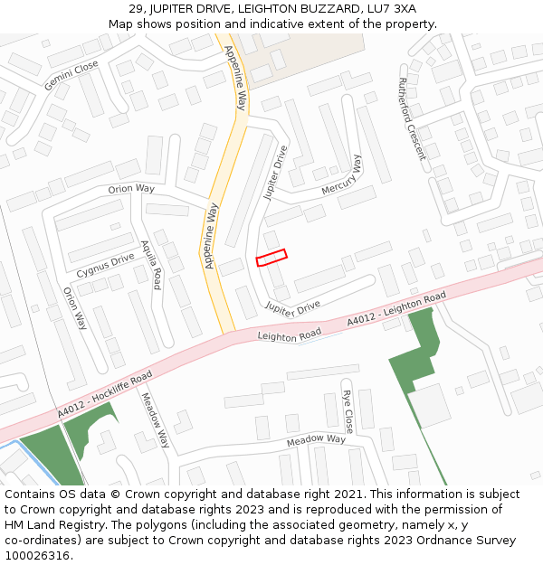 29, JUPITER DRIVE, LEIGHTON BUZZARD, LU7 3XA: Location map and indicative extent of plot