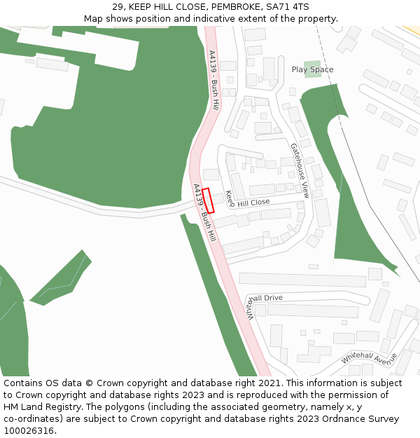 29, KEEP HILL CLOSE, PEMBROKE, SA71 4TS: Location map and indicative extent of plot