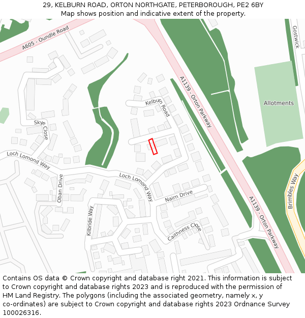 29, KELBURN ROAD, ORTON NORTHGATE, PETERBOROUGH, PE2 6BY: Location map and indicative extent of plot