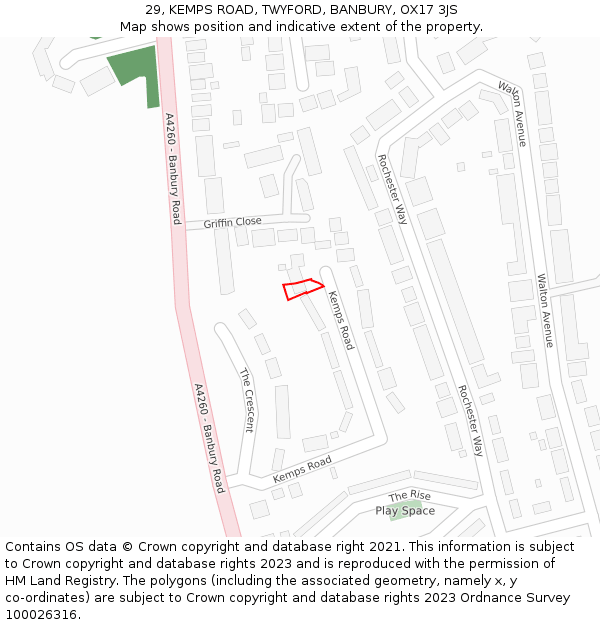 29, KEMPS ROAD, TWYFORD, BANBURY, OX17 3JS: Location map and indicative extent of plot