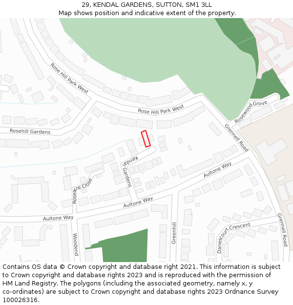 29, KENDAL GARDENS, SUTTON, SM1 3LL: Location map and indicative extent of plot