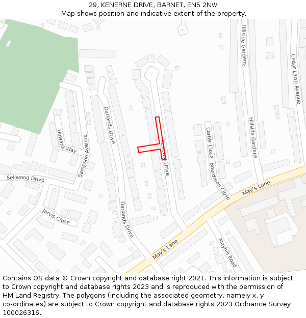 29, KENERNE DRIVE, BARNET, EN5 2NW: Location map and indicative extent of plot