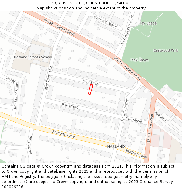 29, KENT STREET, CHESTERFIELD, S41 0PJ: Location map and indicative extent of plot