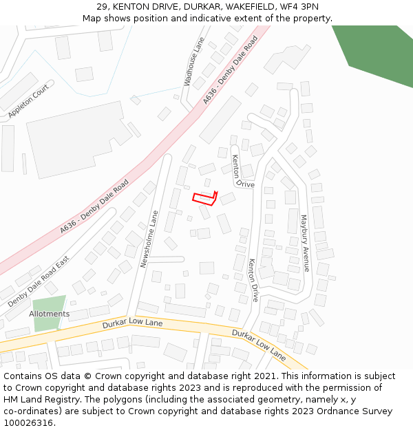 29, KENTON DRIVE, DURKAR, WAKEFIELD, WF4 3PN: Location map and indicative extent of plot