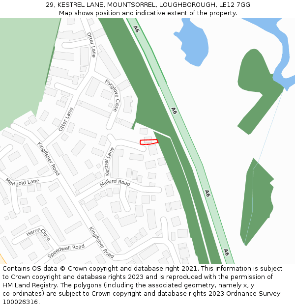 29, KESTREL LANE, MOUNTSORREL, LOUGHBOROUGH, LE12 7GG: Location map and indicative extent of plot