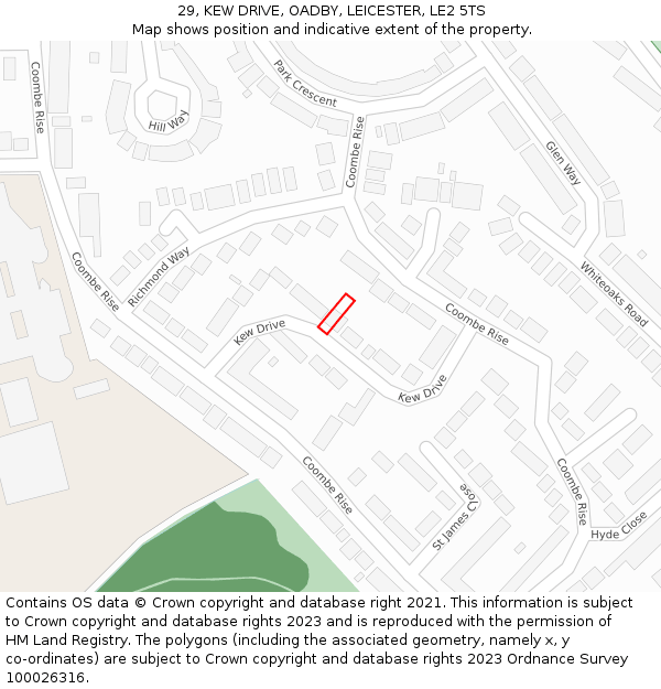 29, KEW DRIVE, OADBY, LEICESTER, LE2 5TS: Location map and indicative extent of plot