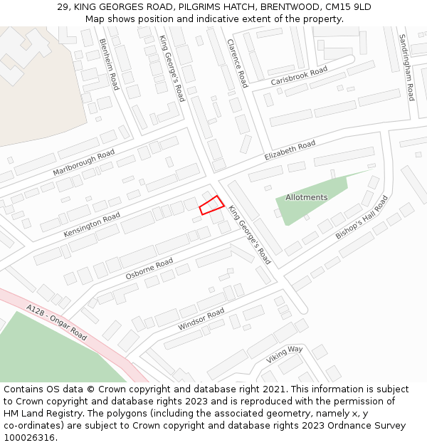 29, KING GEORGES ROAD, PILGRIMS HATCH, BRENTWOOD, CM15 9LD: Location map and indicative extent of plot